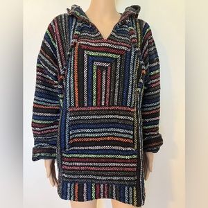 Artesanias Cuamatzi-90s Vtg, Men’s, Black/Neon, Mexico, Baja Hoody/Poncho. Sz-XL